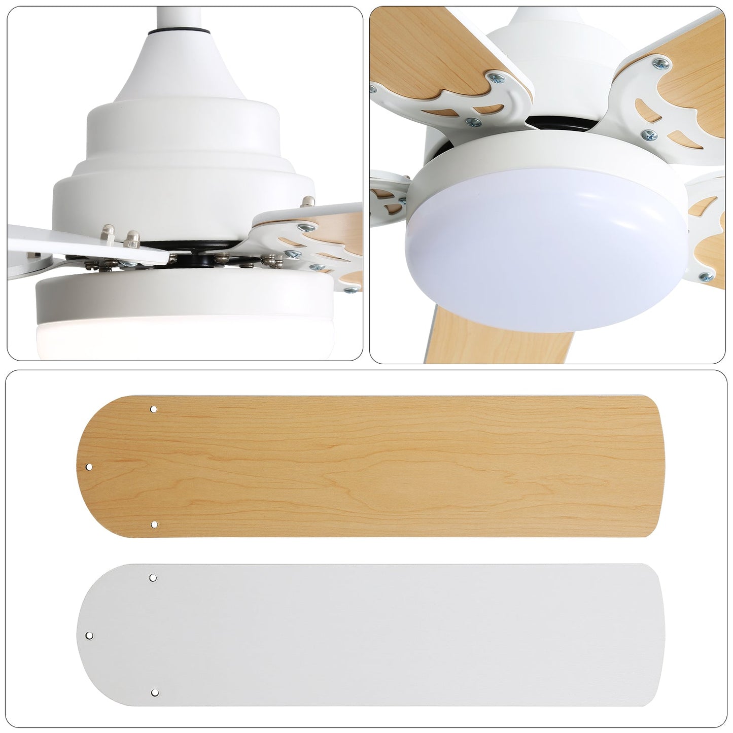 42 Inch Modern Ceiling Fan With 3 Color Dimmable Light 5 Blades Remote Control Reversible DC Motor White - Korvel