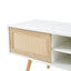 55.12" Rattan TV cabinet double sliding doors for storage adjustable shelf solid wood legs TV console for living room  White - Korvel