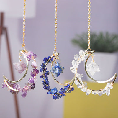 Natural crystal broken stone moon pendant Melkaba DIY woven wind chime pendant decoration crystal ornament gift - Korvel