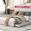 Queen Size Upholstered Platform Bed with Storage Headboard  LED  USB Charging and 2 Drawers  Beige - Korvel