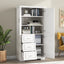 Tall and Wide Storage Cabinet with Doors for Bathroom/Office, Three Drawers, White - Korvel
