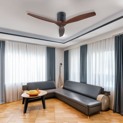 52" YUHAO Rustic Ceiling Fan - Matte Black & Wood Blades