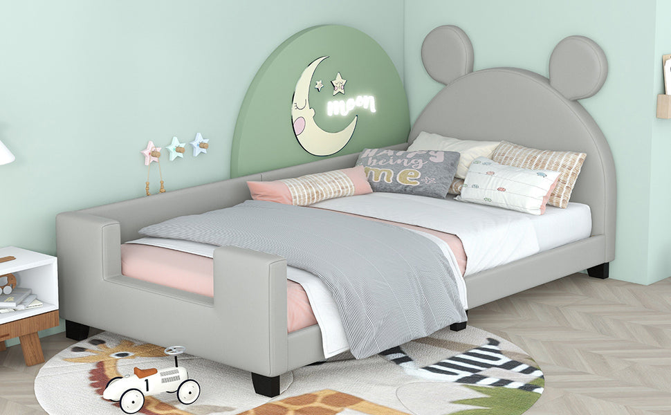 Twin Size Upholstered Daybed with Carton Ears Shaped Headboard  Grey - Korvel