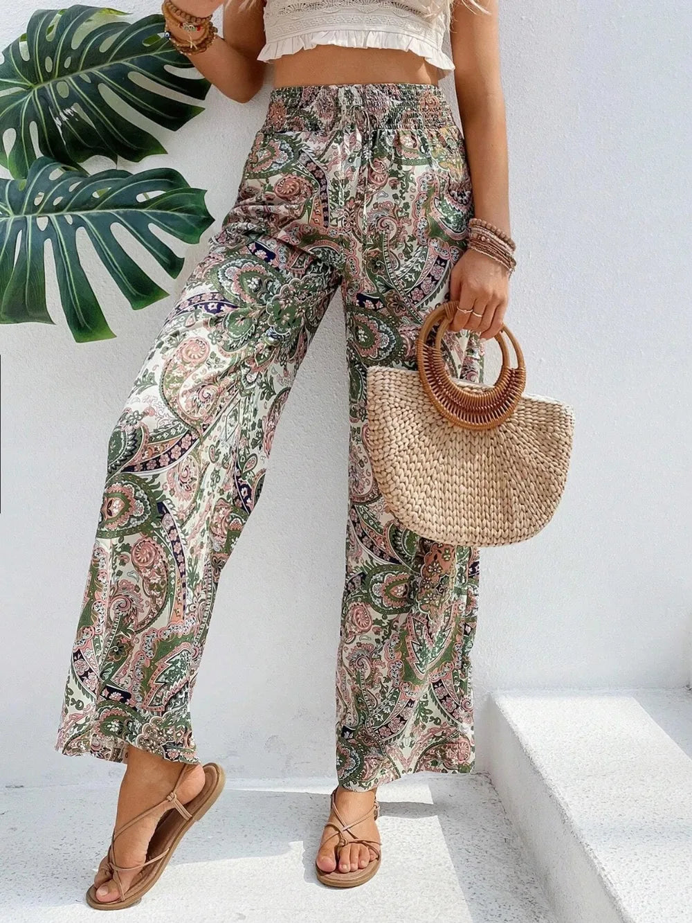 Printed Wide Leg Pants - Korvel