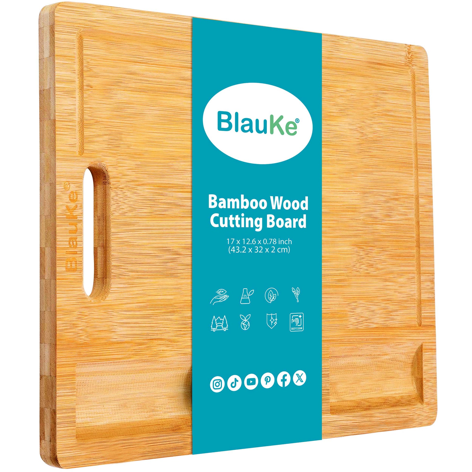 Extra Large Bamboo Cutting Board – 17"x12" Double-Sided with Juice Groove, 3 Compartments & Handle - Korvel