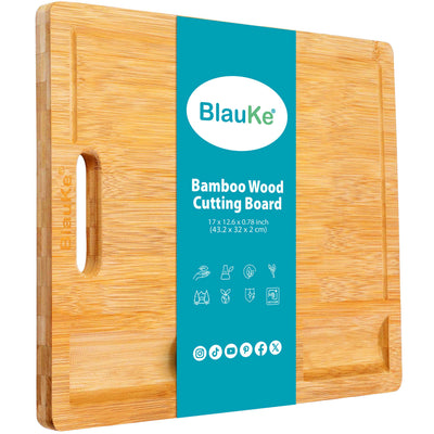 Extra Large Bamboo Cutting Board – 17"x12" Double-Sided with Juice Groove, 3 Compartments & Handle - Korvel