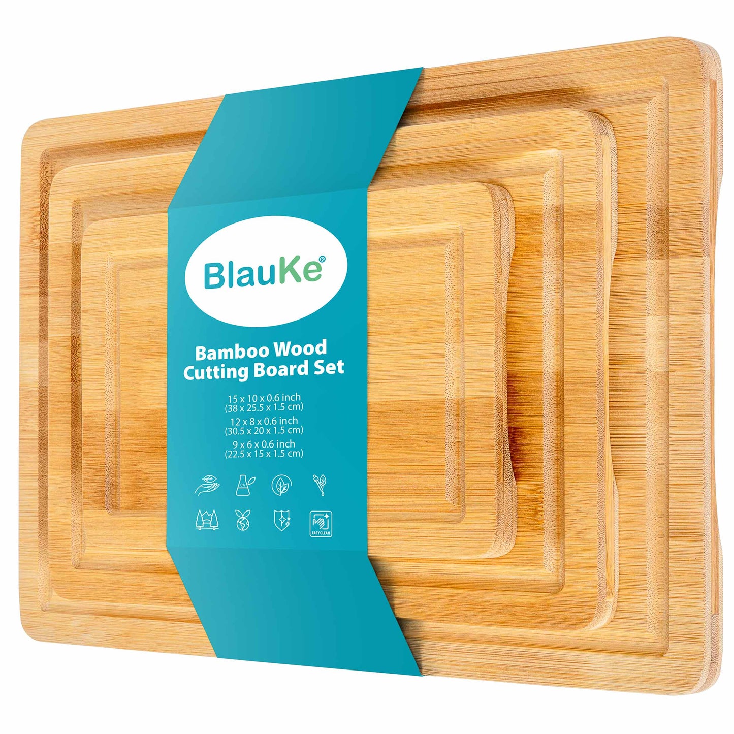 Bamboo Cutting Board Set – 3-Piece Kitchen Boards with Juice Groove & Side Handles - Korvel