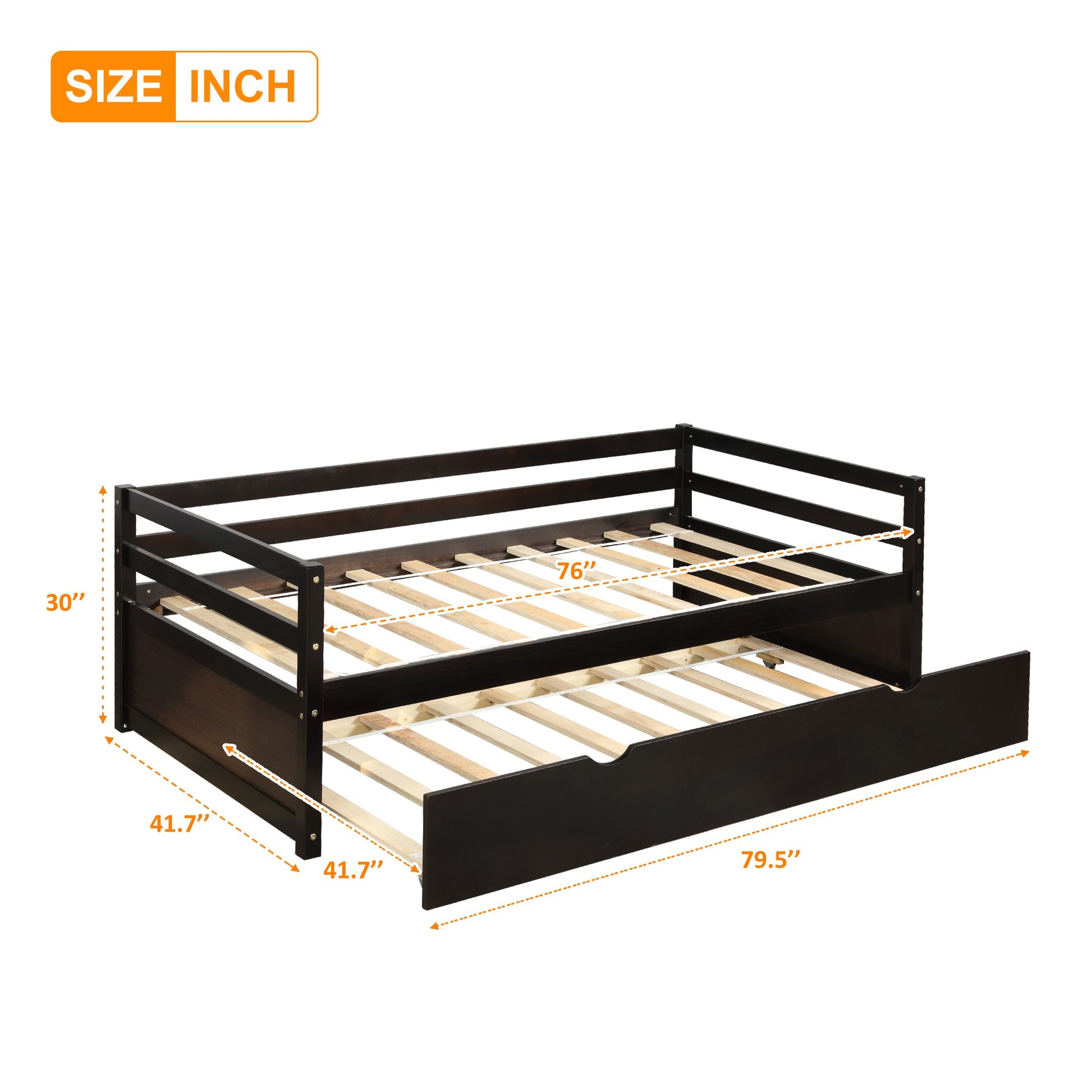 Daybed with Trundle Frame Set, Twin Size, Espresso(New SKU:WF283064AAP) - Korvel