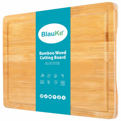 Premium Bamboo Cutting Board – 15" x 10" Double-Sided with Juice Groove & Handles - Korvel