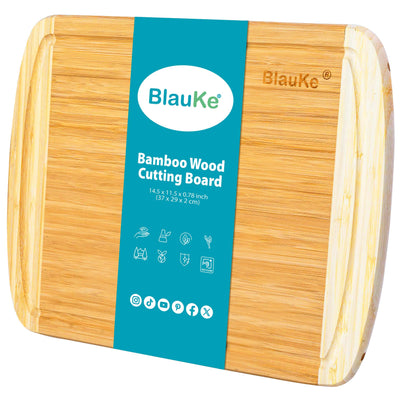 Large Bamboo Cutting Board – 14"x11" Double-Sided with Deep Juice Groove - Korvel