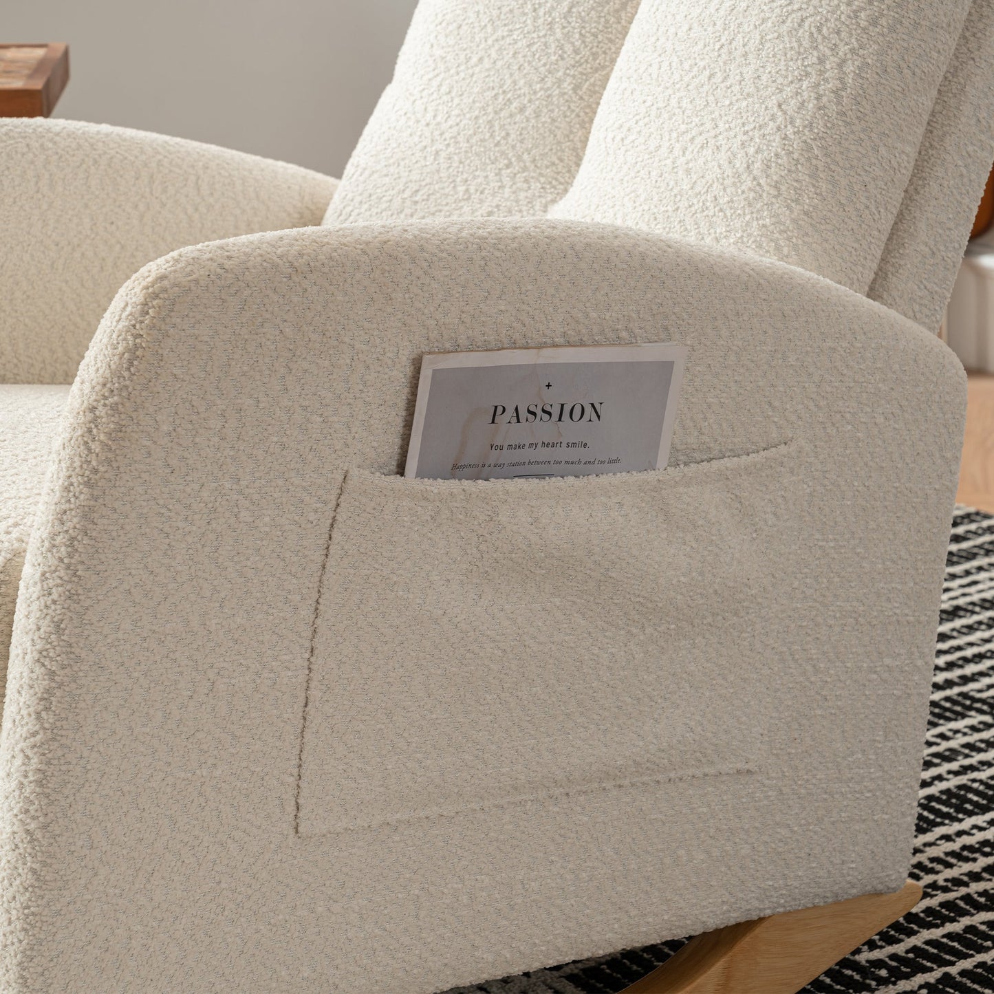Accent Rocking  Chair with Footrest High Back Rubber Wood Rocking Legs Bedroom Living Space - Korvel