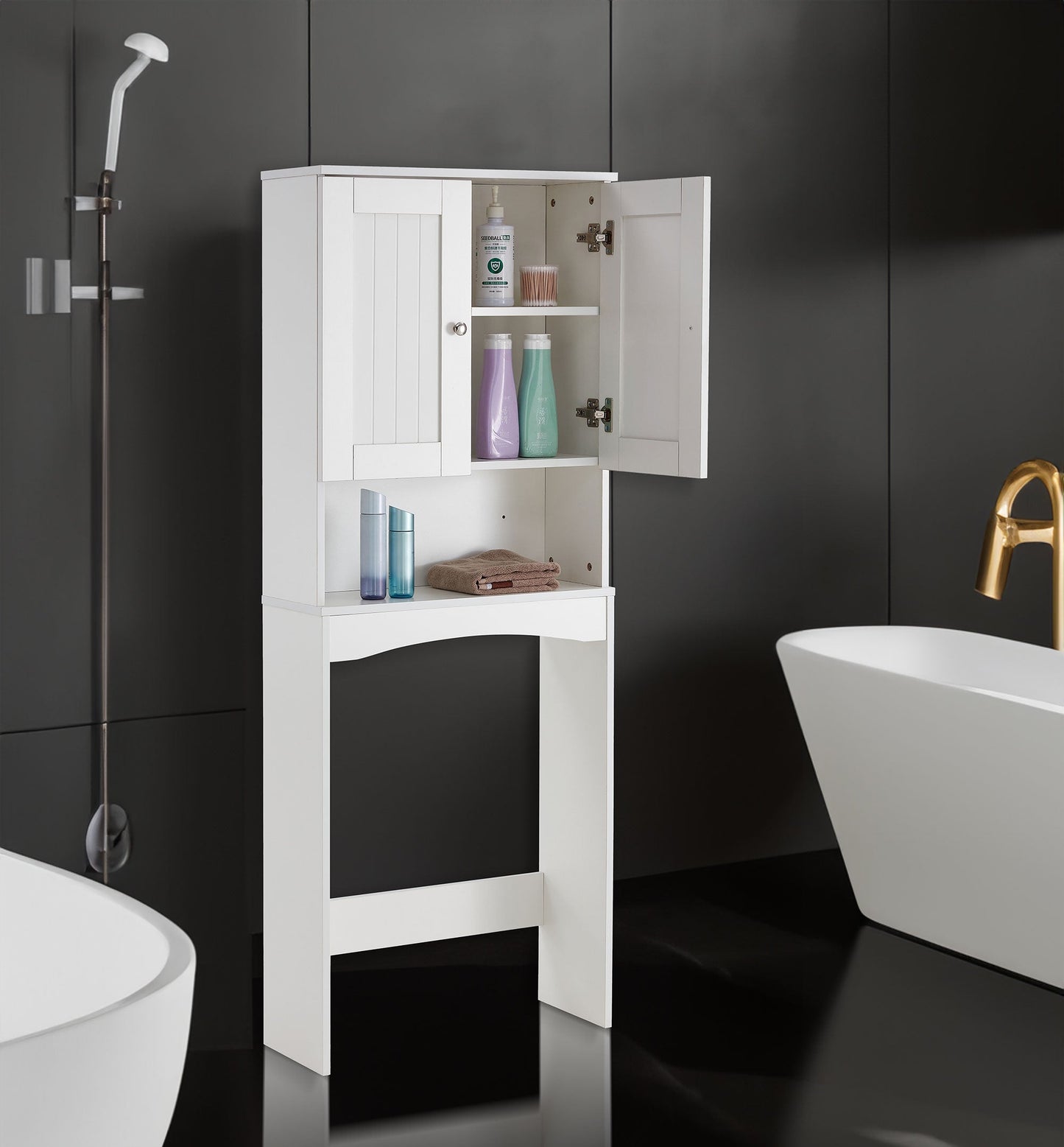 Home Bathroom Shelf Over-The-Toilet, Bathroom SpaceSaver, Bathroom Storage Cabinet Organizer,White - Korvel