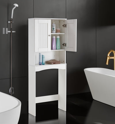 Home Bathroom Shelf Over-The-Toilet, Bathroom SpaceSaver, Bathroom Storage Cabinet Organizer,White - Korvel