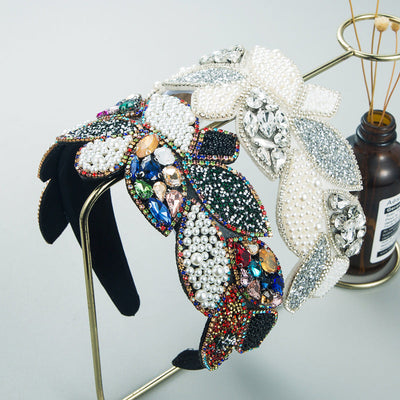 Exquisite Rhinestone Pearl Leaf-Shaped Headband