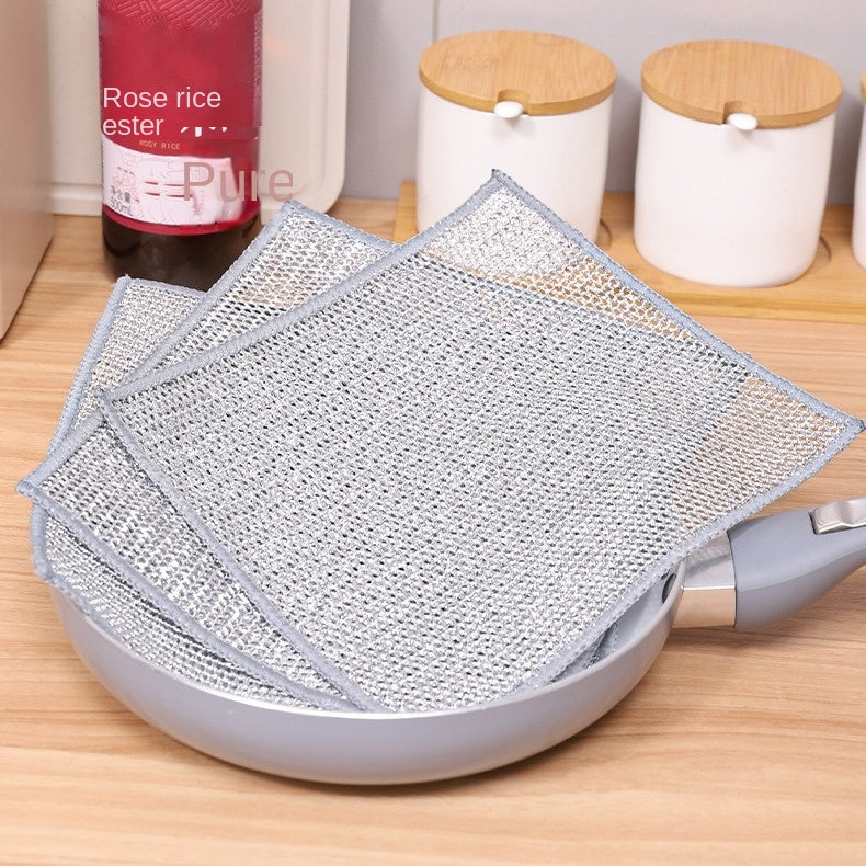 Steel Wire Dishcloth for Home Use, Non-Greasy Steel Wool Scrubbing Cloth, Kitchen Cleaning Cloth, Easy to Clean Silver Wire Rag - Korvel