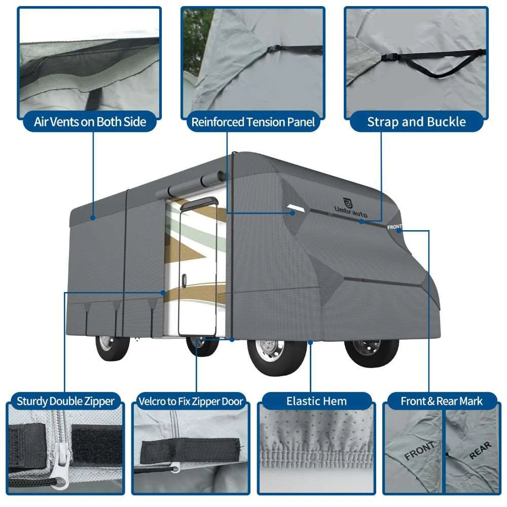 Umbrauto RV Cover Class C Upgraded 7 Layers Anti-UV Top Panel Motorhome Cover，Gray - Korvel
