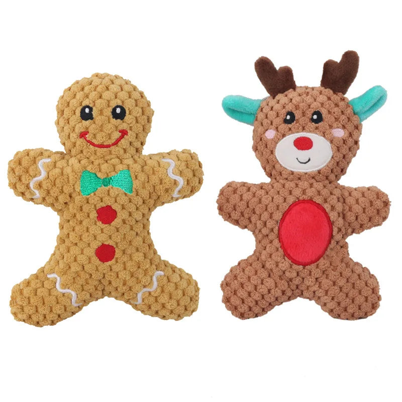 Christmas Plush Dog Toy Series - Santa, Elk, Gingerbread & Donut