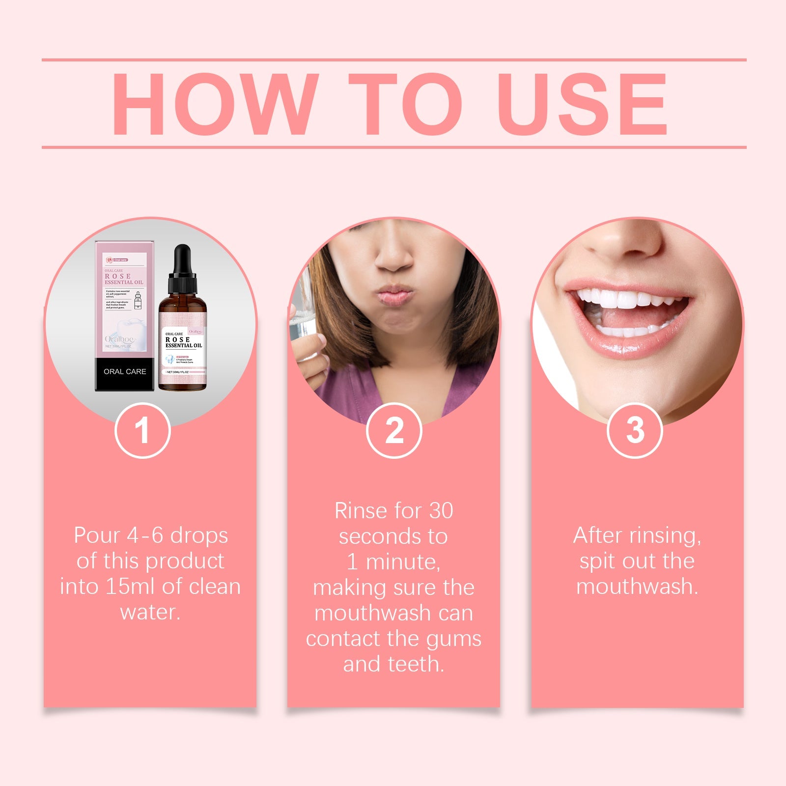 Mouth Rose Mouthwash Oral Hygiene Care Clean Tooth Stains, Gingiva And Freshen Breath - Korvel