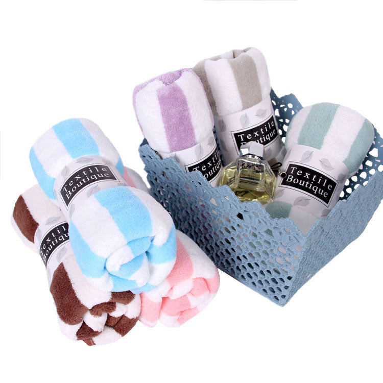 Premium Coral Fleece Bath Towel with Striped Edge