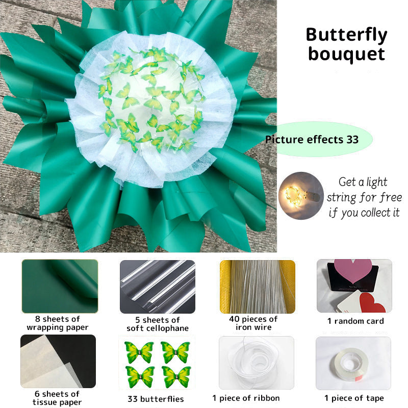 New DIY Butterfly Bouquets Handmade Butterfly Flower Material Package Bouquet with Light String Wedding Decor Gift for Girlfrien - Korvel
