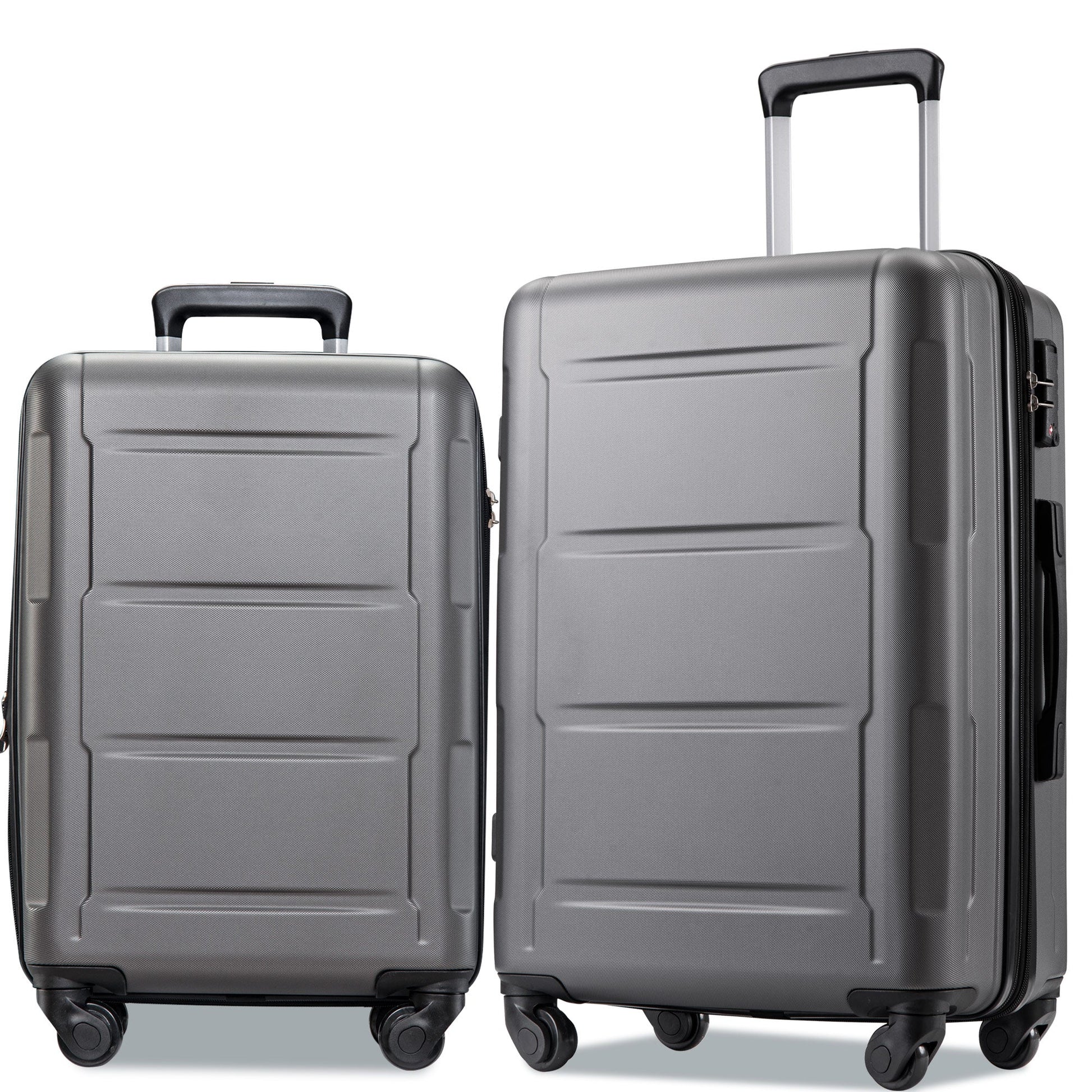 Expanable Spinner Wheel 2 Piece Luggage Set ABS Lightweight Suitcase with TSA Lock 20inch+24inch Dark Gray + Plastic - Korvel