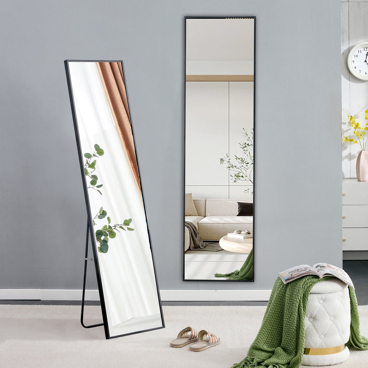 Aluminum alloy metal frame wall mounted full-length mirror black 65 * 23“ - Korvel