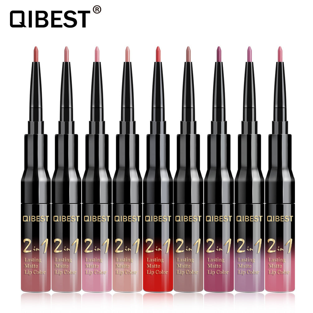 QIBEST 2-en-1 Brillo Labial y Lápiz - Pintalabios Líquido Mate