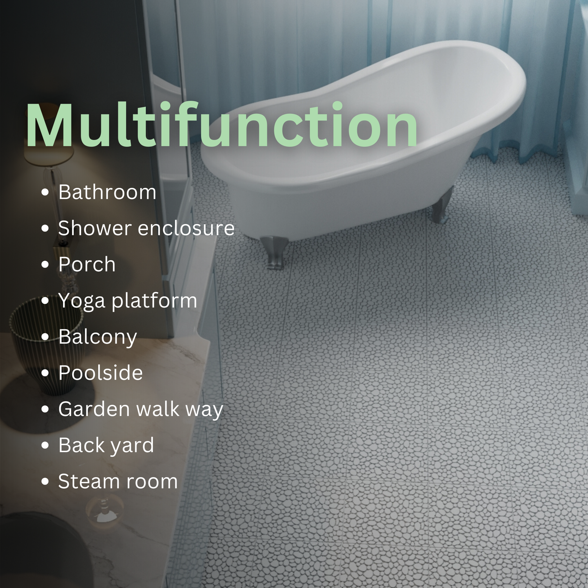 12 x 12 inch gray interlocking deck tiles, plastic waterproof pebble pattern, pack of 12 pieces - Korvel