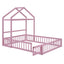 Wooden Full Size Children's Bed with Detachable Headboard and Integrated Clothes Drying Rack, Pink - Korvel