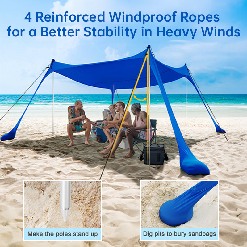 Family beach tent, large pop-up parasol, beach shelter, sun shade. Stable poles with portable carry bag. Outdoor shade. - Korvel