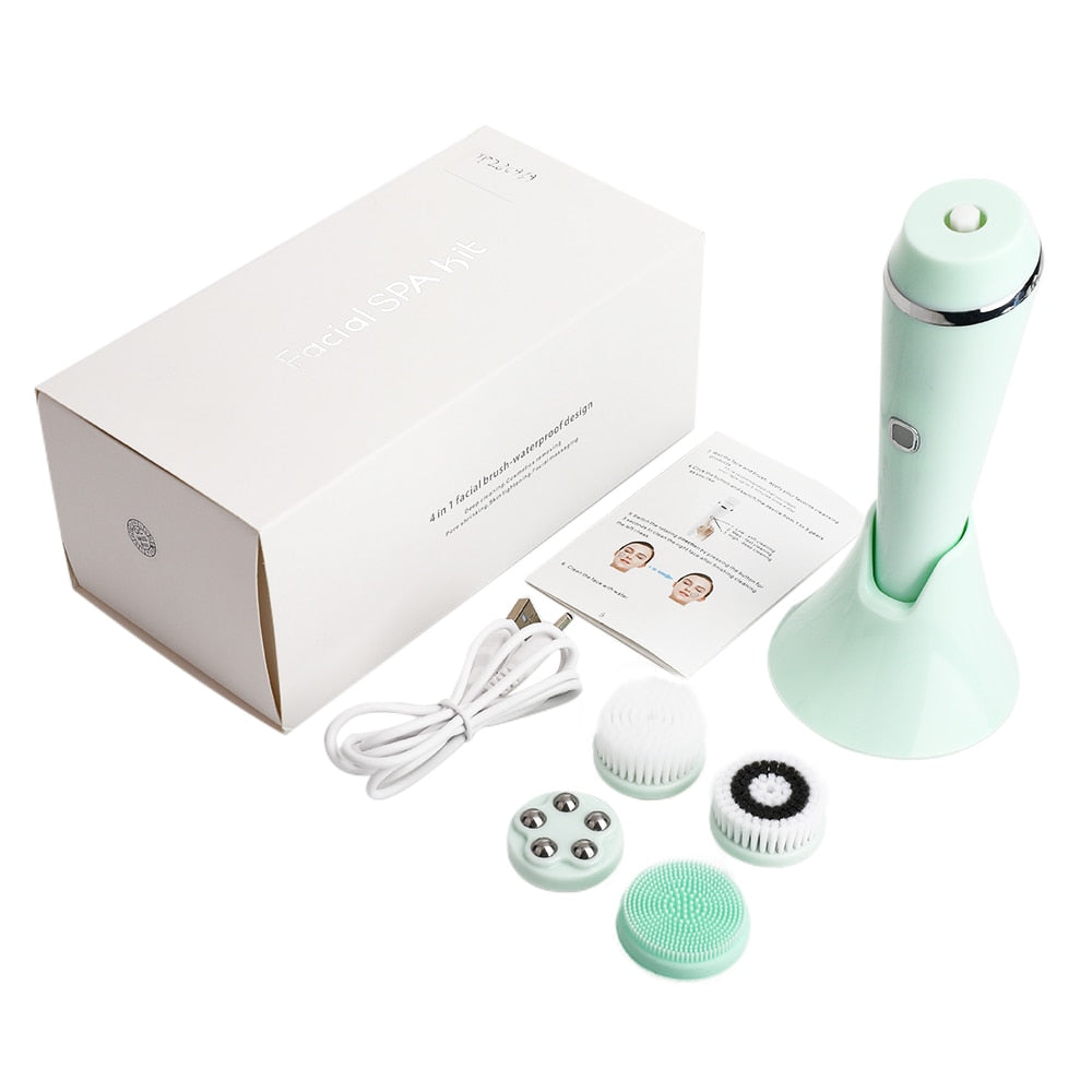 4 IN 1 Electric Face Deep Cleansing Brush Spin Pore Cleaner Face Wash Machine Makeup Remove Waterproof Facial Massager Skin Care - Korvel