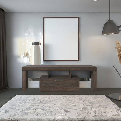 Modern Brown TV Stand with LED Lights - Quick Assembly