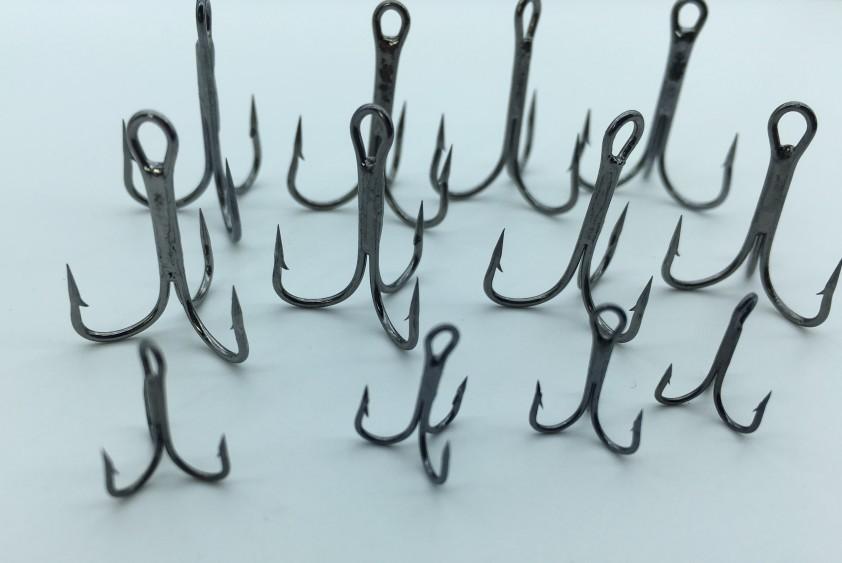 Rompin 20pc/lot 2/4/6/8/10# Fishing Hook High Carbon Steel Treble  Black - Korvel