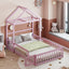 Wooden Full Size Children's Bed with Detachable Headboard and Integrated Clothes Drying Rack, Pink - Korvel