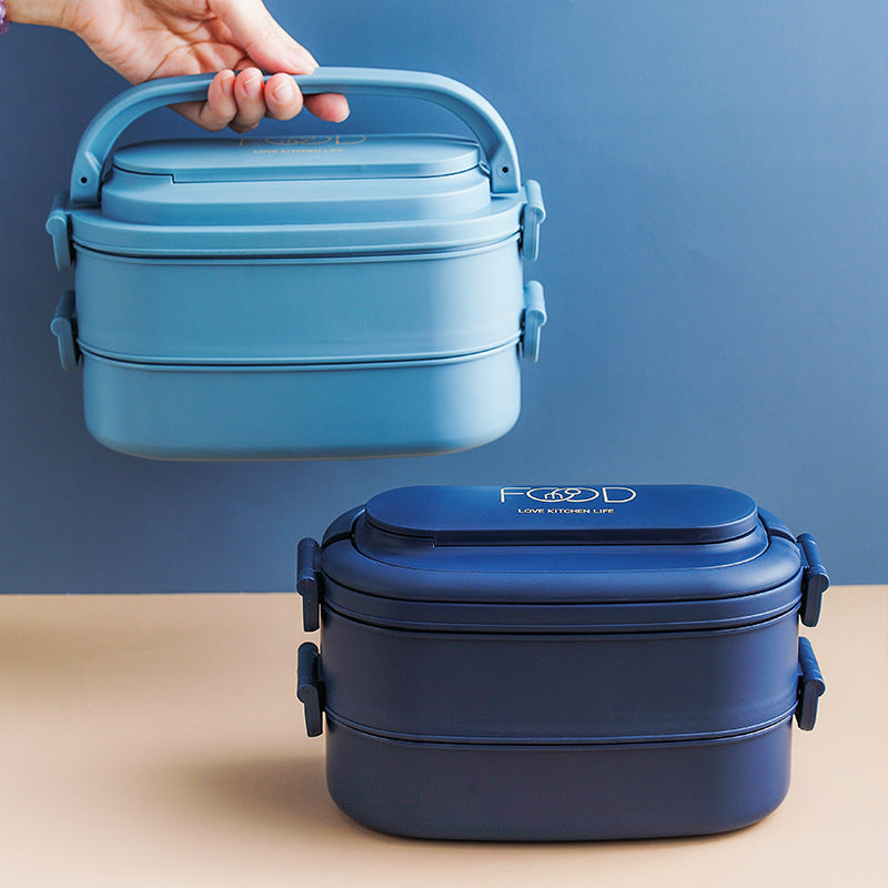 Japanese Portable Double Layer Bento Lunch Box with Cutlery