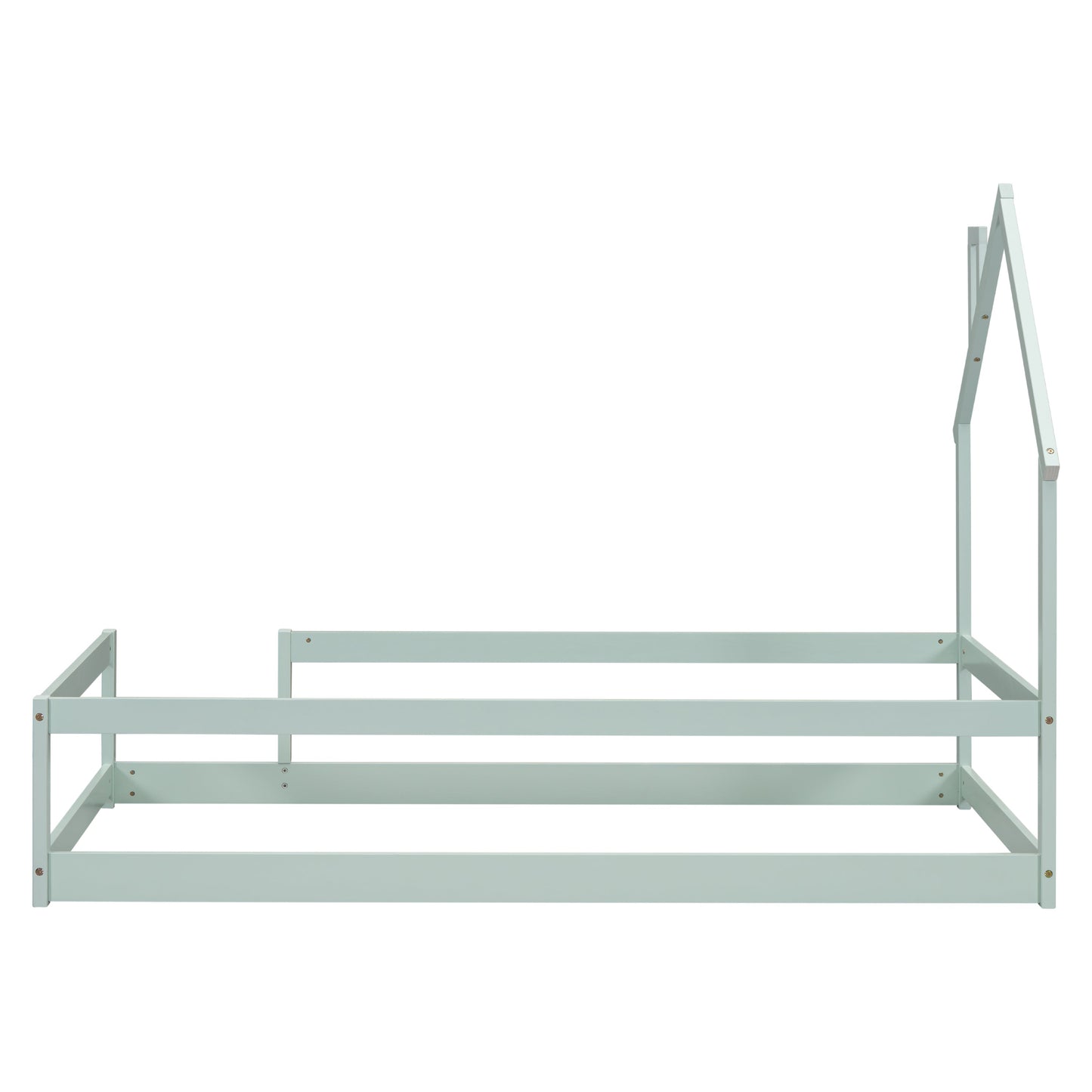 Twin Size Wood Bed with House-Shaped Headboard in Light Green