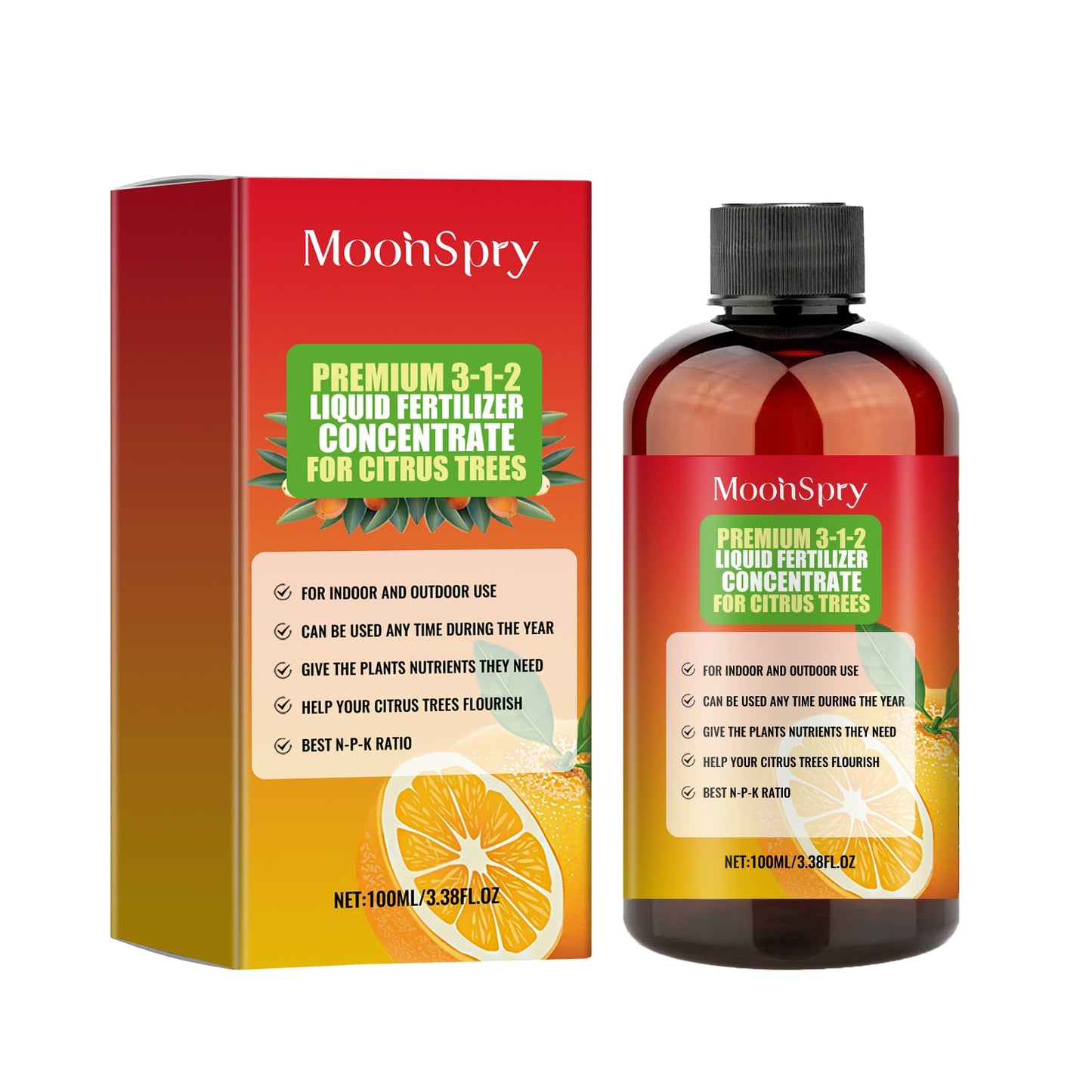 Premium 3-1-2 Liquid Fertilizer Concentrate For Citrus Trees, Orange Fruit Tree Plant Root Green Leaf Beauty Fruit Growth Nutrient Solution - Korvel