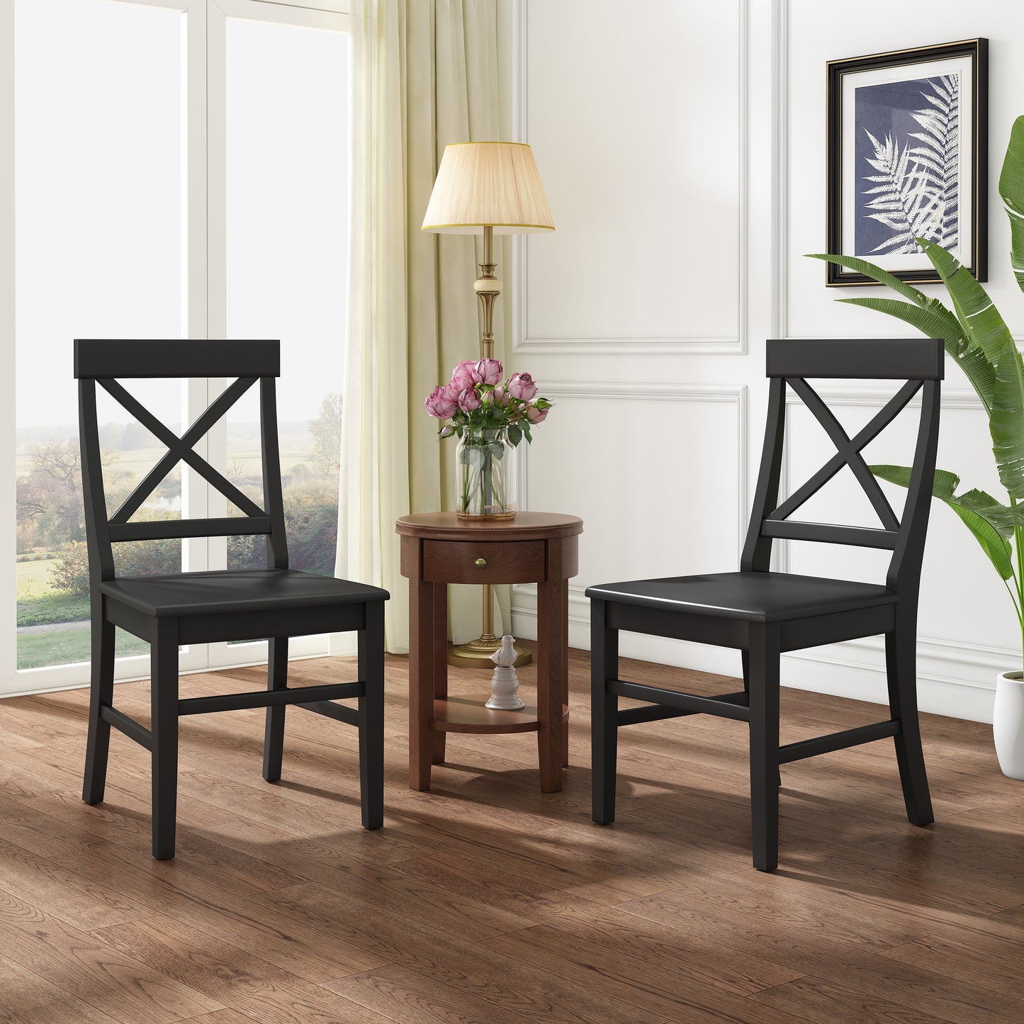 Chaises de salle à manger en bois d'acacia Roshan Farmhouse, noires (ensemble de 2)