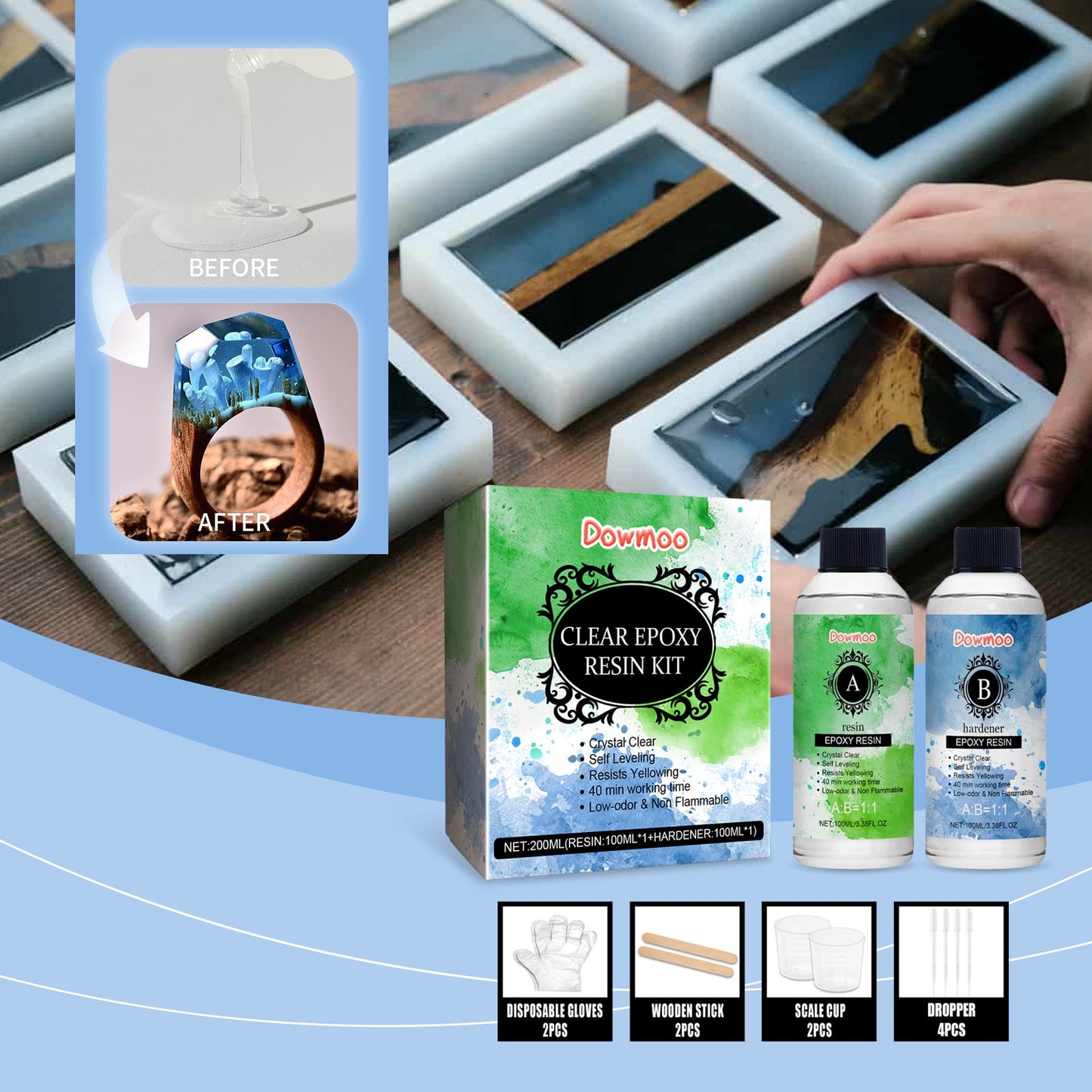 Clear Epoxy Resin Kit, High Transparent Yellowing Resistance DIY Material Epoxy Resin Handmade Products Set - Korvel