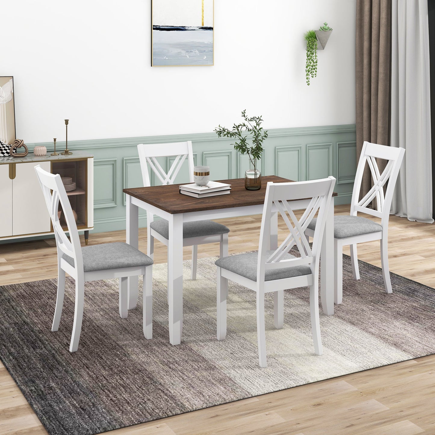 Ensemble de salle à manger rustique minimaliste en bois TOPMAX 5 pièces