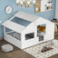 Wood Full Size House Bed with Roof, Window and Guardrail White - Korvel