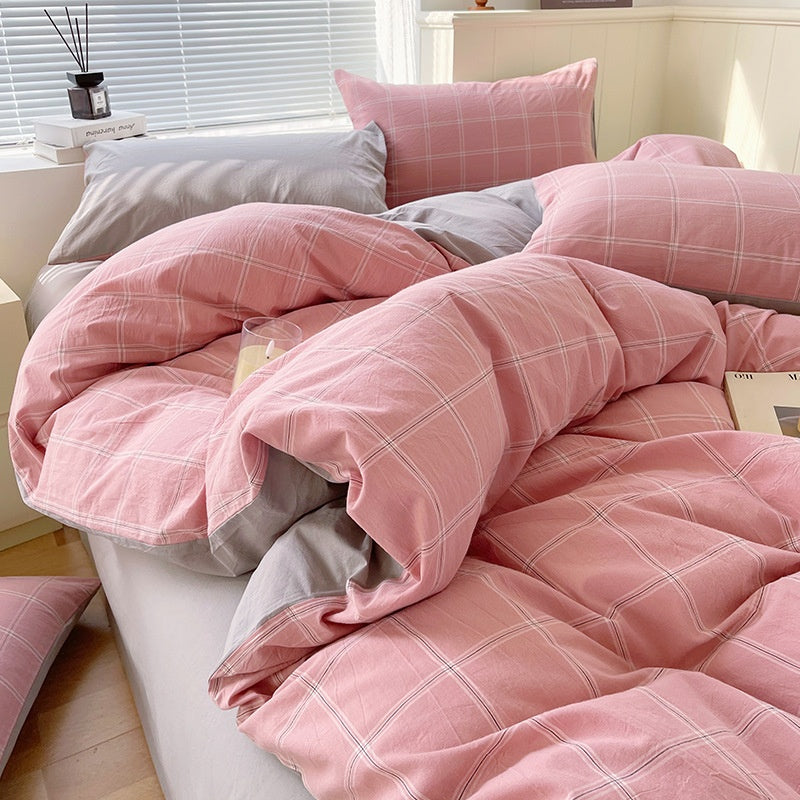 Cotton Dyed Washed Cotton Bedding Set Pure Cotton A Class Flat Sheet Quilt Cover Fitted Sheet Quilt Cover Three-Piece Set Striped - Korvel