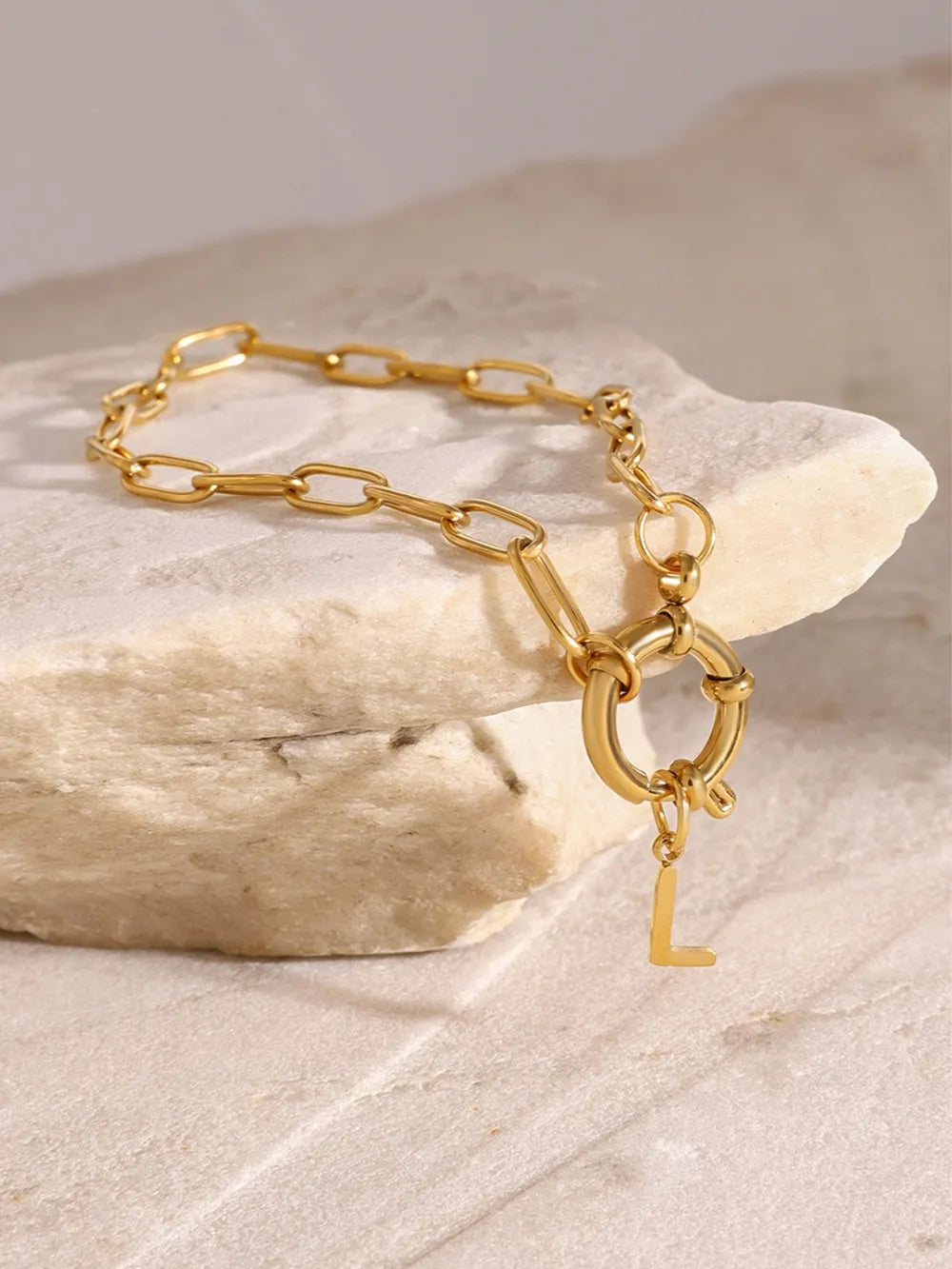 18K Gold-Plated Stainless Steel Letter L Bracelet - Korvel