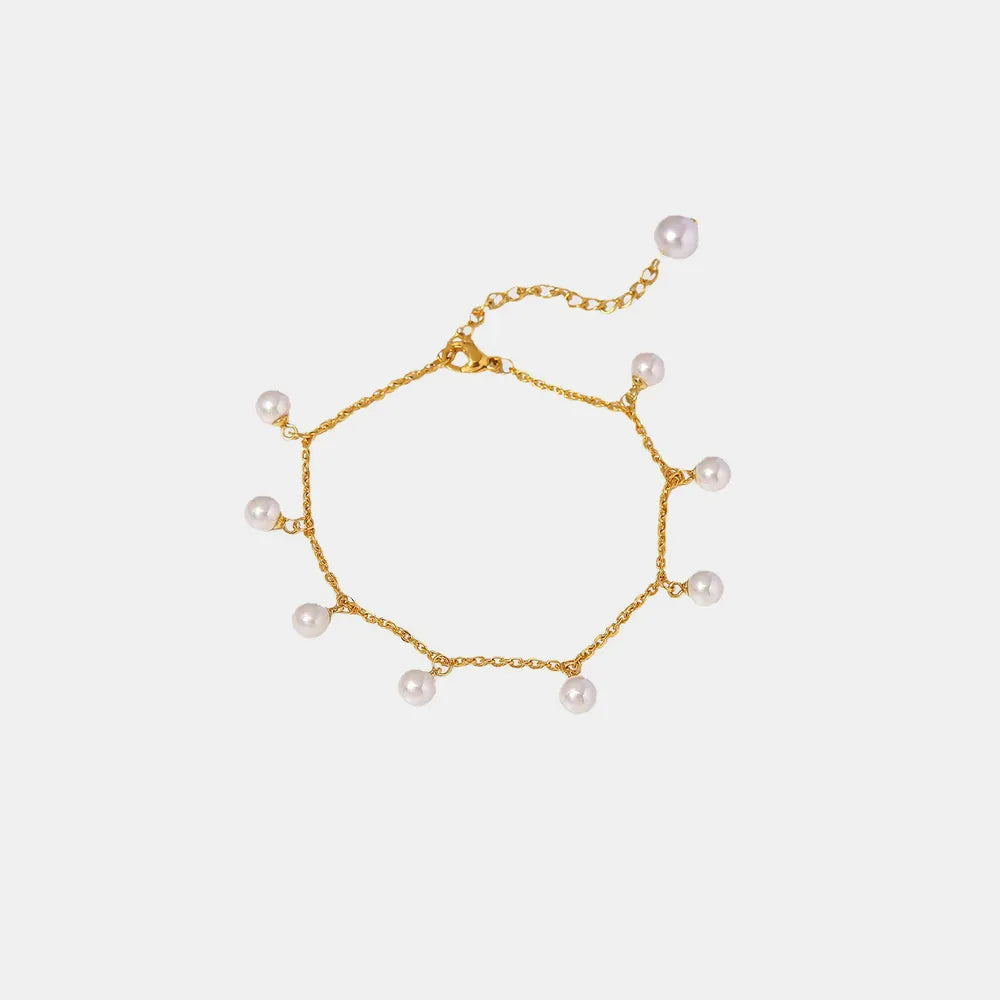 Elegant Pearl 18K Gold-Plated Charm Anklet