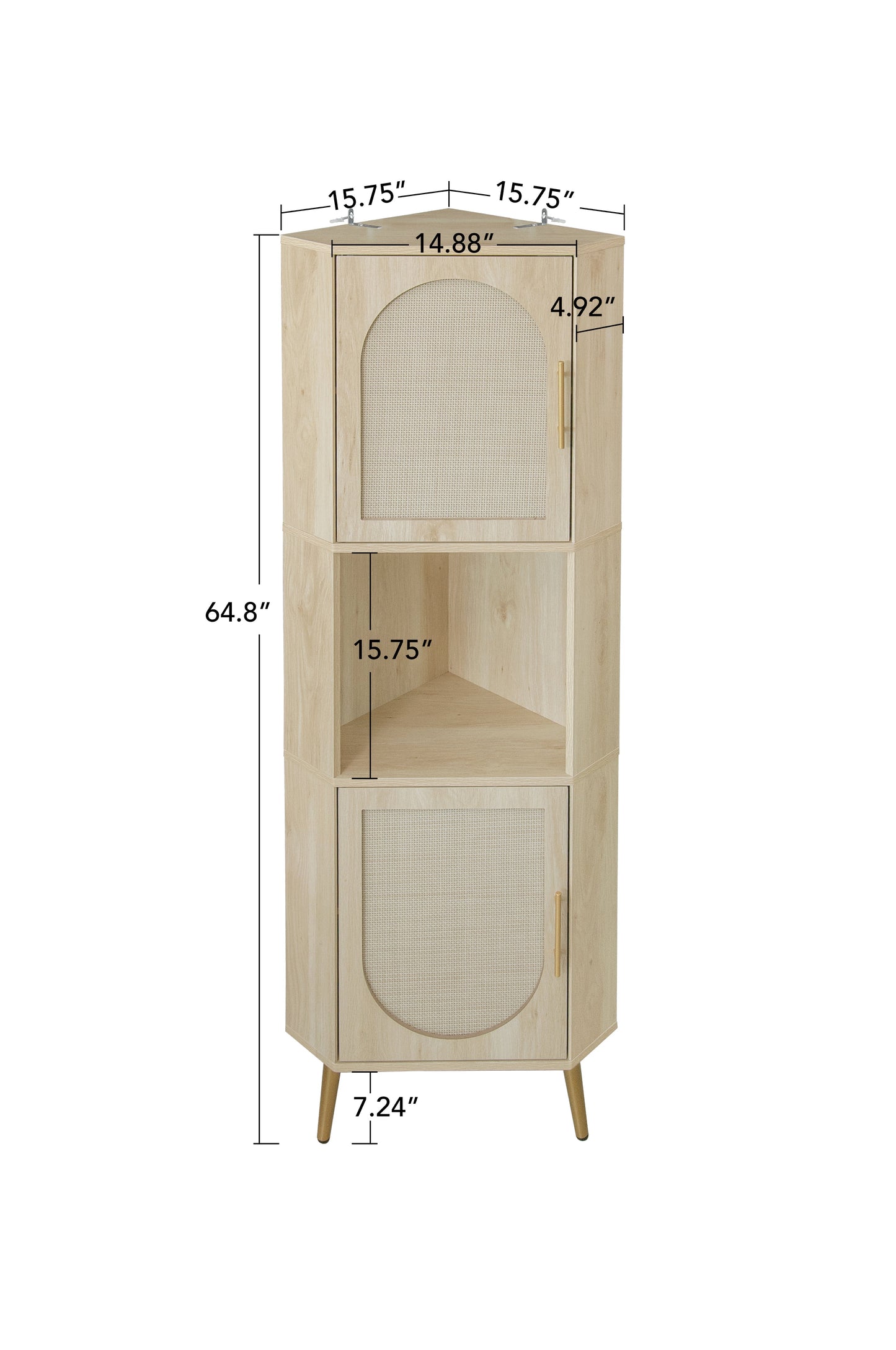 Corner cabinet ,Rattan door,Freestanding Corner Tables For Small Spaces, Corner Shelf Stand For Living Room, Kitchen, Bathroom - Korvel