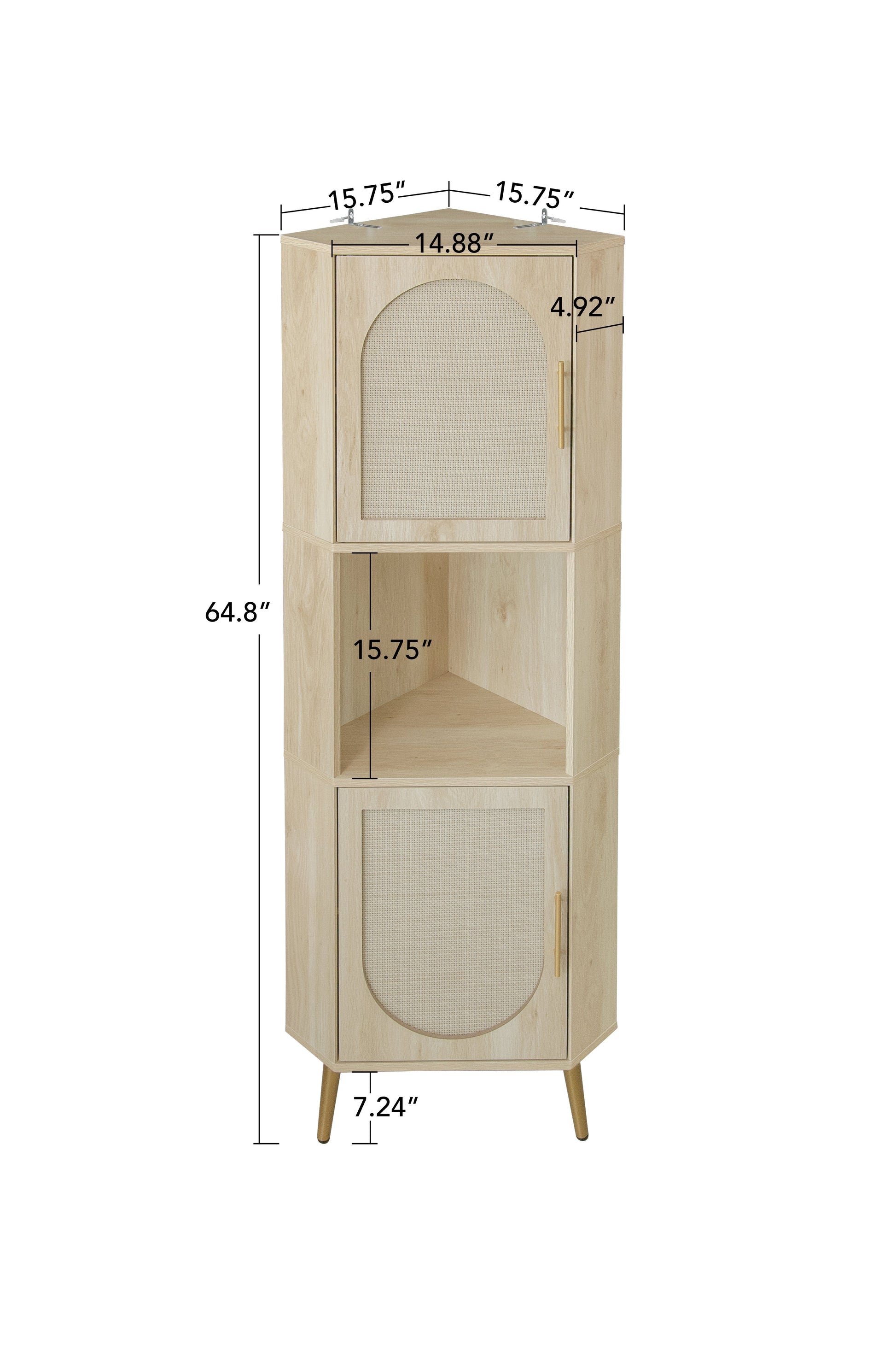 Corner cabinet ,Rattan door,Freestanding Corner Tables For Small Spaces, Corner Shelf Stand For Living Room, Kitchen, Bathroom - Korvel