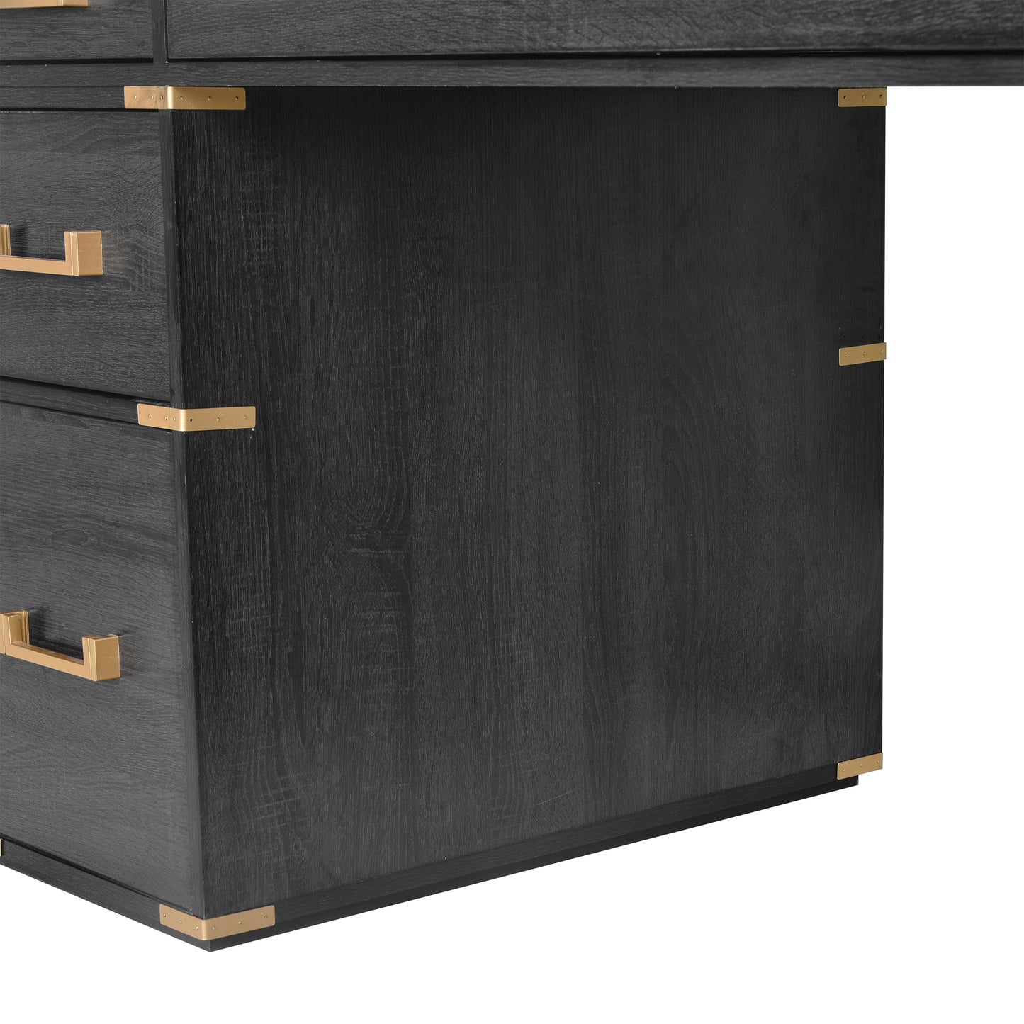 70 inch classic and traditional executive desk with metal trim, writing desk with 2 file drawers, USB ports, and sockets, black - Korvel