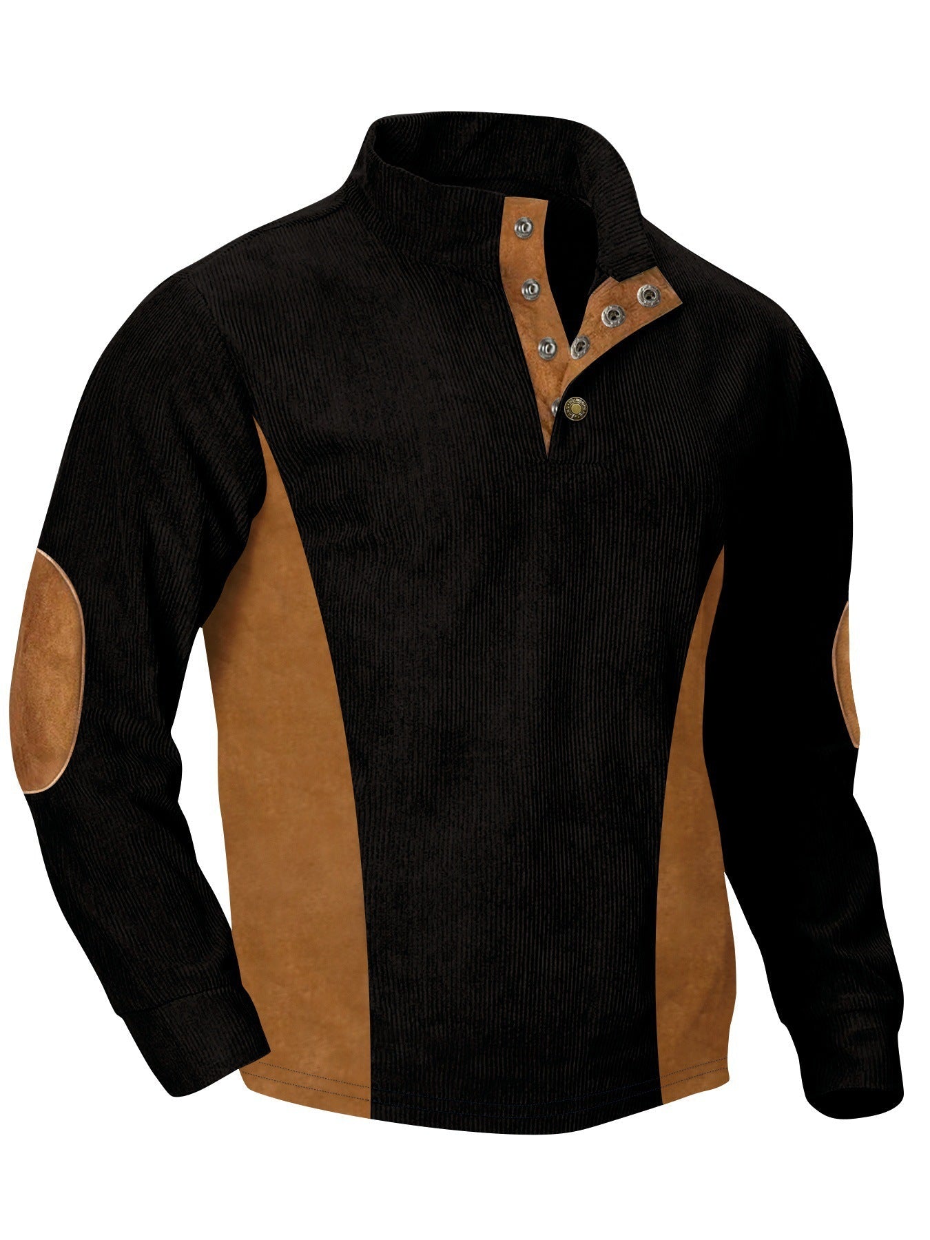 European men's casual stand up collar long sleeved corduroy sweatshirt with pit stripe - Korvel