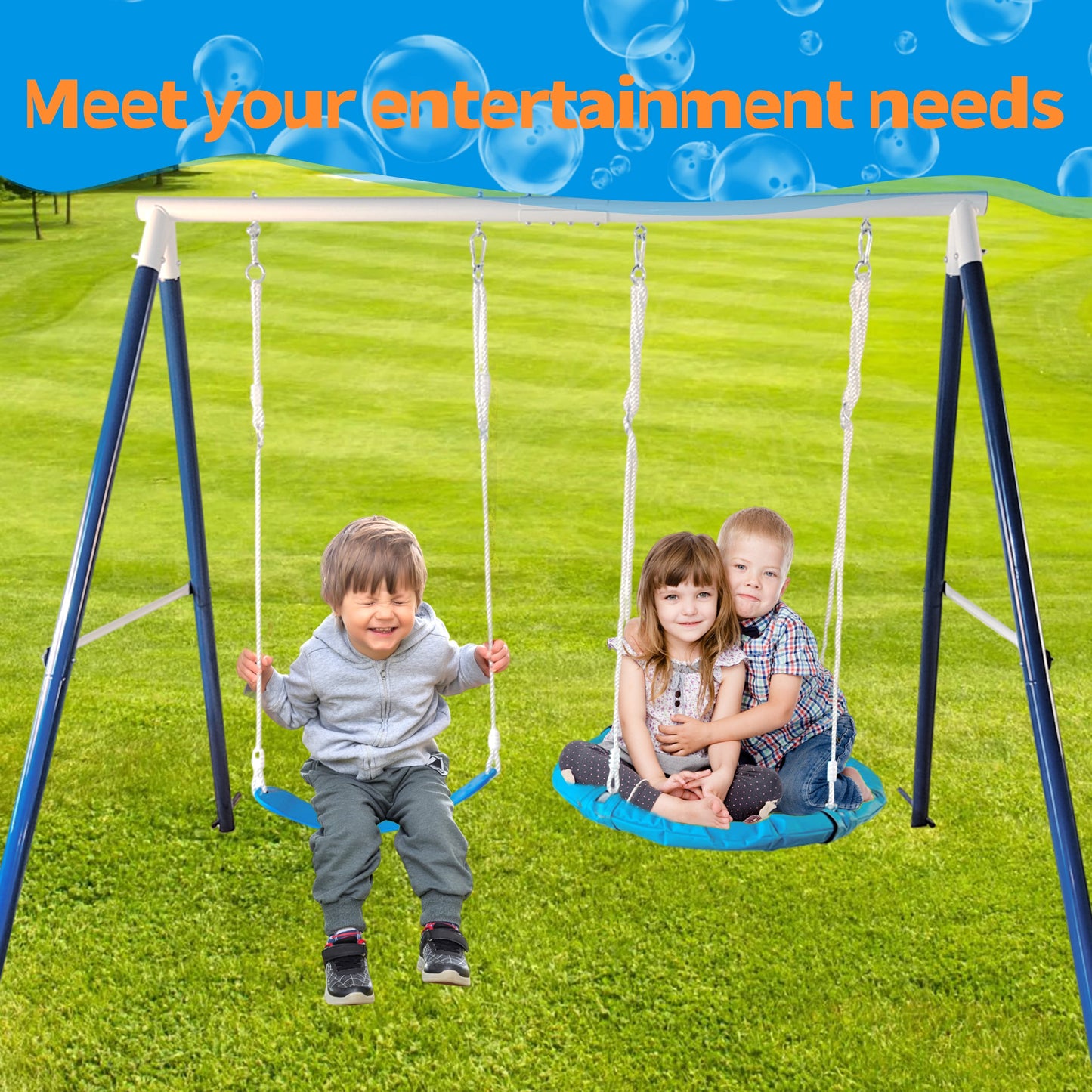 Kids Metal Swing Set for Backyard Outdoor Playground Two Functional Swing Set For Kids Outdoor Equipment - Korvel