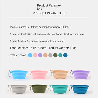 Silicone Foldable Bowl Portable Pet Bowl 600ml Cat Bowl Travel Pet Portable Dog Bowl - Korvel